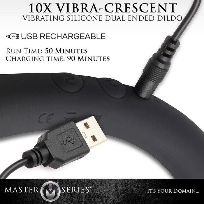 10x Vibra - crescent Vibrating Silicone Dual - ended Dildo - Black - SexToy.com