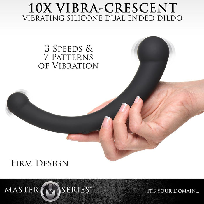 10x Vibra - crescent Vibrating Silicone Dual - ended Dildo - Black - SexToy.com