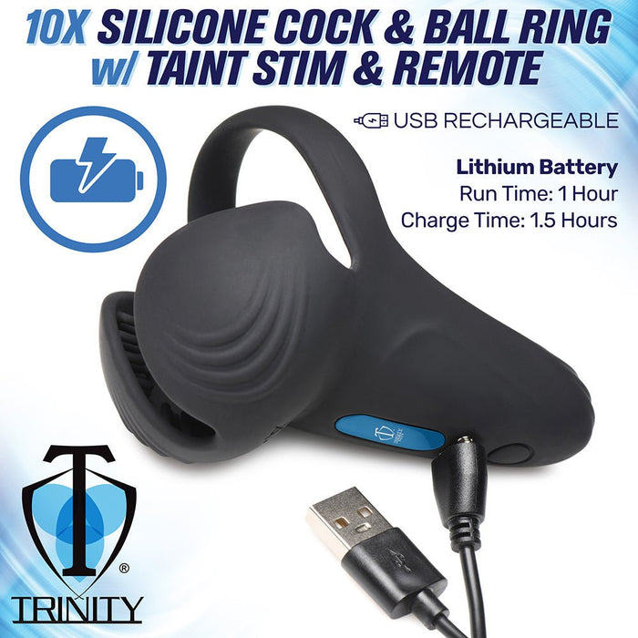 10x Vibrating Silicone Cock Ring With Taint Stim And Remote - SexToy.com