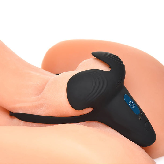 10x Vibrating Silicone Cock Ring With Taint Stim And Remote - SexToy.com