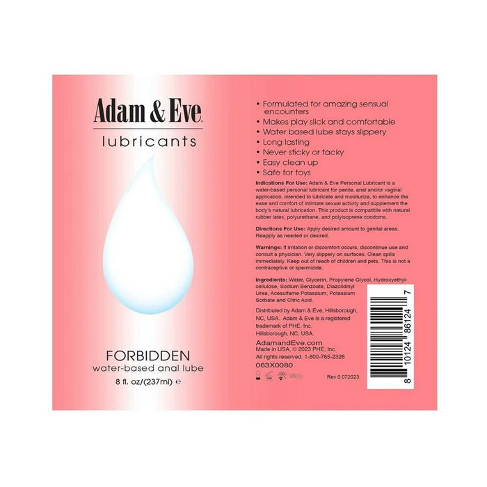 Adam & Eve Forbidden Water - Based Anal Lubricant 8 oz. - SexToy.com