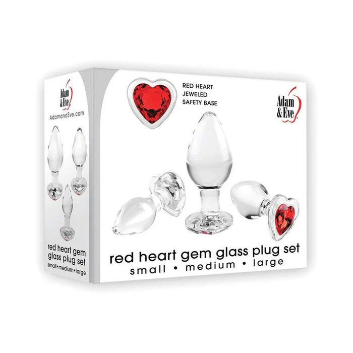 Adam & Eve Red Heart Gem Glass Plug Set - SexToy.com