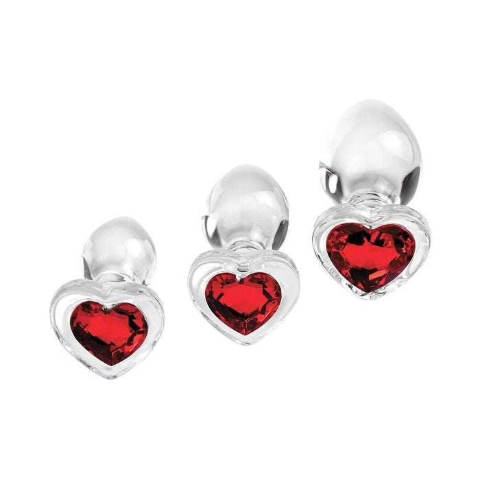 Adam & Eve Red Heart Gem Glass Plug Set - SexToy.com