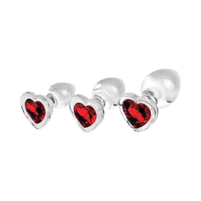 Adam & Eve Red Heart Gem Glass Plug Set - SexToy.com