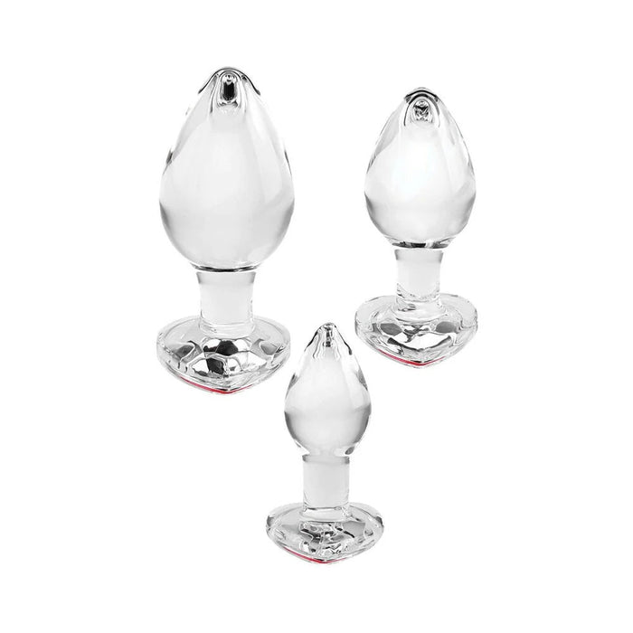 Adam & Eve Red Heart Gem Glass Plug Set - SexToy.com