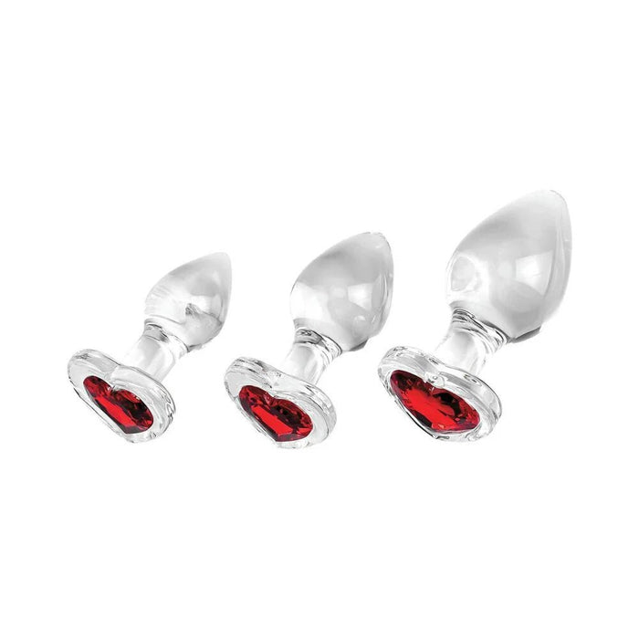 Adam & Eve Red Heart Gem Glass Plug Set - SexToy.com