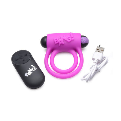 Bang! Vibrating Cock Ring & Bullet w/Remote Control - Purple - SexToy.com