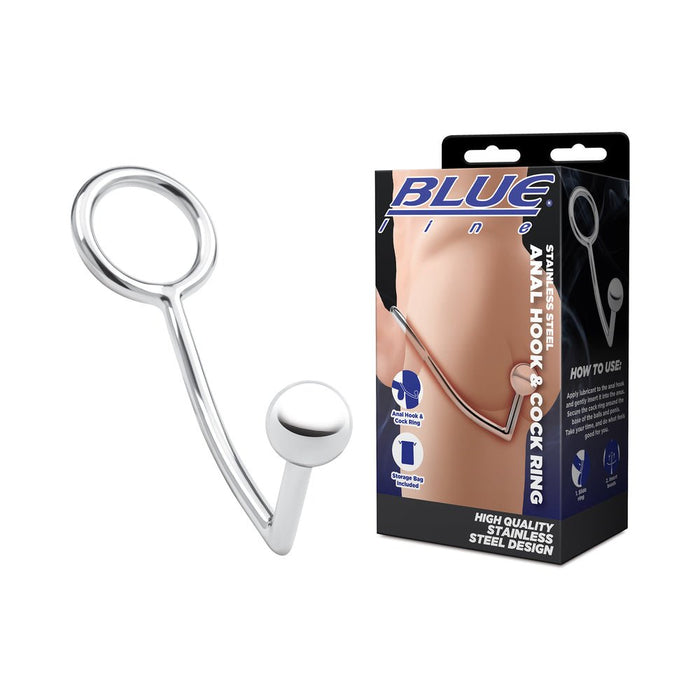 Blue Line Stainless Steel Anal Hook & Cock Ring - SexToy.com