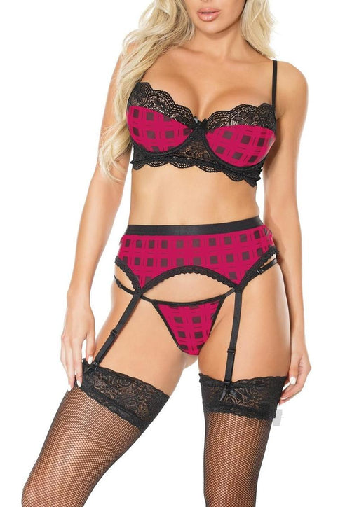 Bra Garter Gstring Plaid Pnk Lg - SexToy.com