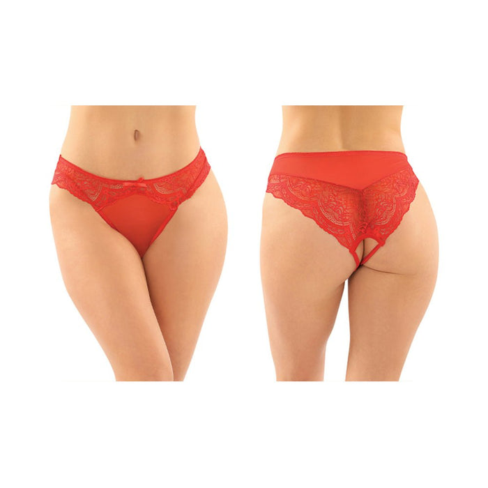 Cassia Crotchless Lace & Mesh Panty Red L/XL - SexToy.com