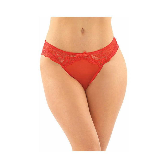 Cassia Crotchless Lace & Mesh Panty Red L/XL - SexToy.com