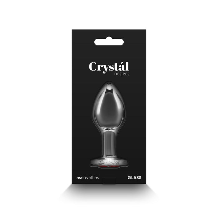 Crystal Desires Glass Heart Gem Butt Plug Medium - Red - SexToy.com