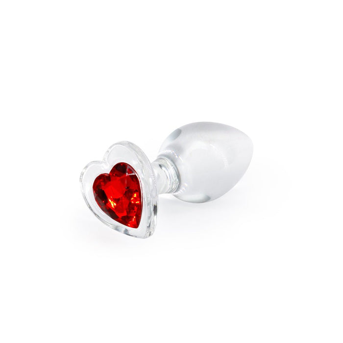 Crystal Desires Glass Heart Gem Butt Plug Medium - Red - SexToy.com