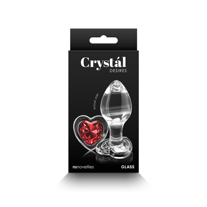 Crystal Desires Glass Heart Gem Butt Plug Medium - Red - SexToy.com