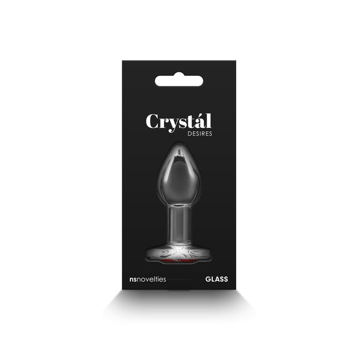 Crystal Desires Glass Heart Gem Butt Plug Small - Red - SexToy.com