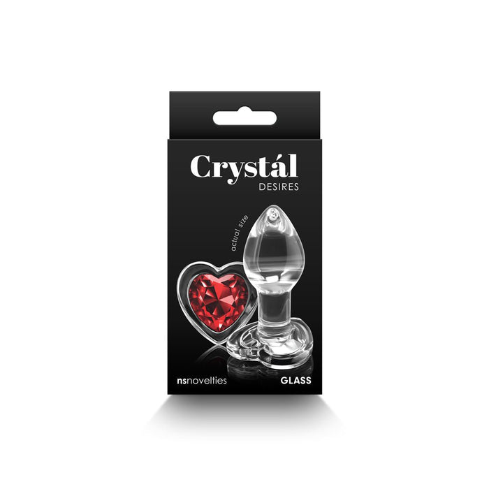 Crystal Desires Glass Heart Gem Butt Plug Small - Red - SexToy.com