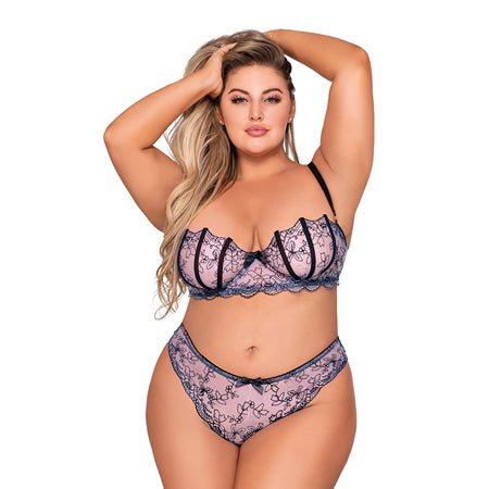 Embroidery Bra & G - String Lavender 1X - SexToy.com