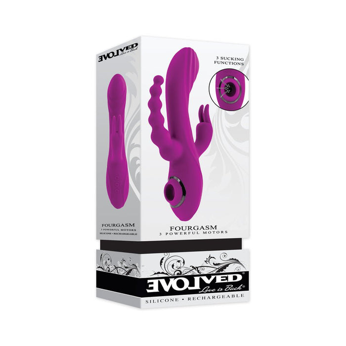 Evolved Fourgasm Rechargeable Triple Stim Vibe with Suction Silicone Purple - SexToy.com