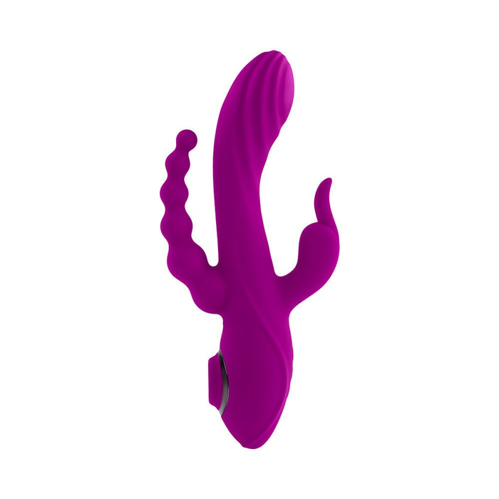 Evolved Fourgasm Rechargeable Triple Stim Vibe with Suction Silicone Purple - SexToy.com