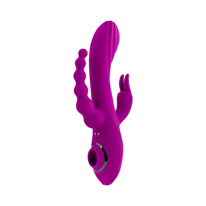 Evolved Fourgasm Rechargeable Triple Stim Vibe with Suction Silicone Purple - SexToy.com