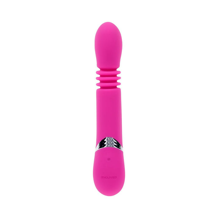 Evolved Pink Dragon Rechargeable Thrusting Dual Stimulator Silicone Pink - SexToy.com