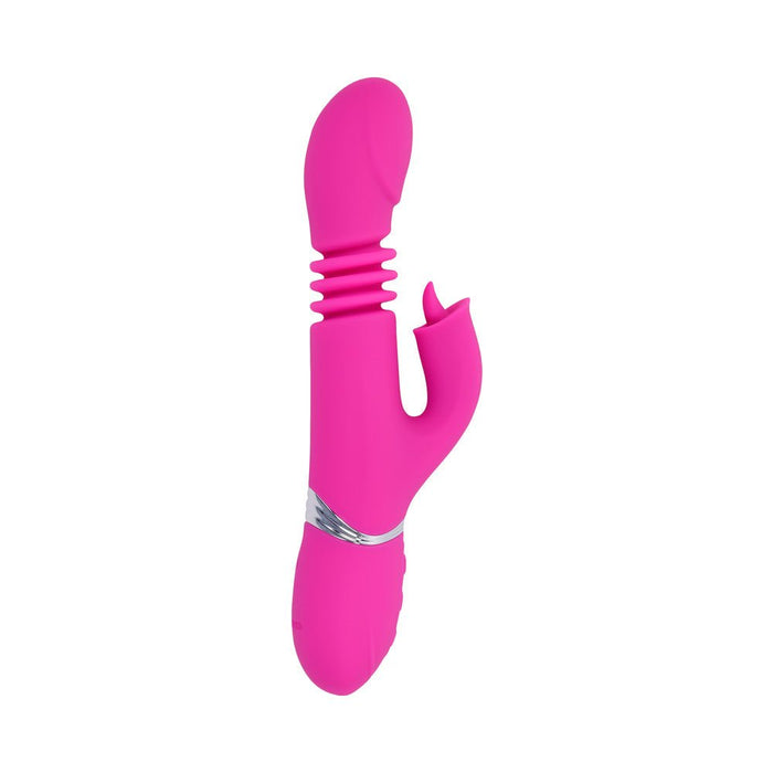 Evolved Pink Dragon Rechargeable Thrusting Dual Stimulator Silicone Pink - SexToy.com