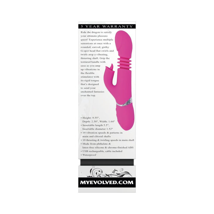 Evolved Pink Dragon Rechargeable Thrusting Dual Stimulator Silicone Pink - SexToy.com