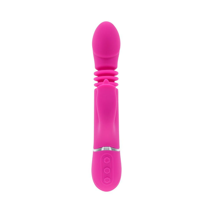 Evolved Pink Dragon Rechargeable Thrusting Dual Stimulator Silicone Pink - SexToy.com