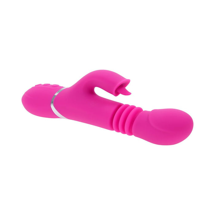 Evolved Pink Dragon Rechargeable Thrusting Dual Stimulator Silicone Pink - SexToy.com