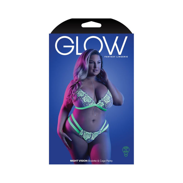 Fantasy Lingerie Glow Night Vision Glow-in-the-dark Lace Bralette & Panty White Queen Size - SexToy.com