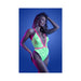 Fantasy Lingerie Glow Spotlight Contrast Elastic Lace Teddy With Snap Closure Neon Green S/m - SexToy.com