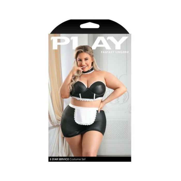 Fantasy Lingerie Play 5 - Star Service Wetlook Bustier: Adjustable Open Back Spanking Skirt: G - string Panty & Choker Costume - SexToy.com