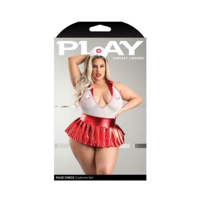 Fantasy Lingerie Play Pulse Check Collared Teddy with Open Back: Pleated Skirt: Medic Hat & 1 pair of Pasties Costume - SexToy.com