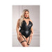 Fantasy Lingerie Play Untamed Structured Wetlook Teddy with Snap Closure: Removable Leg Garters & Headband Costume - SexToy.com