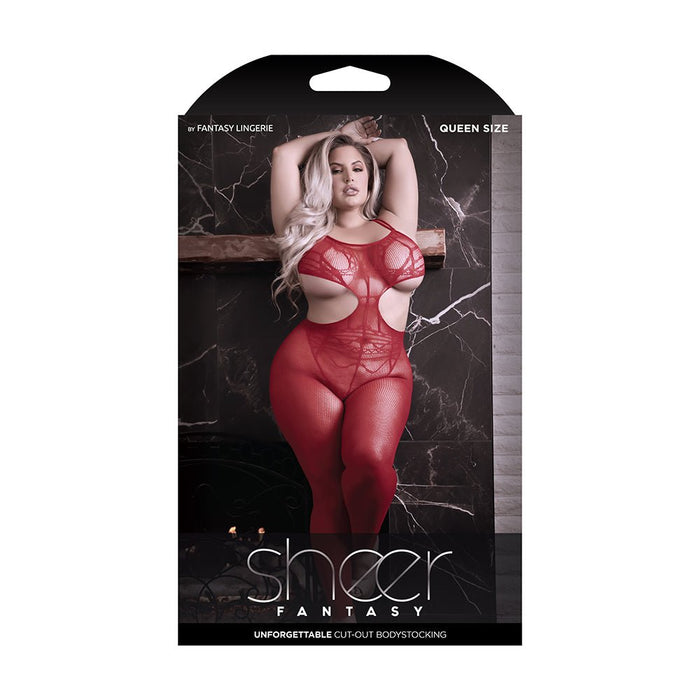 Fantasy Lingerie Sheer Unforgettable Cut - out Bodystocking Red Queen Size - SexToy.com