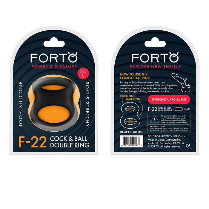 Forto F - 22: Double Ring Liquid Silicone 53/55 Mm Black - SexToy.com