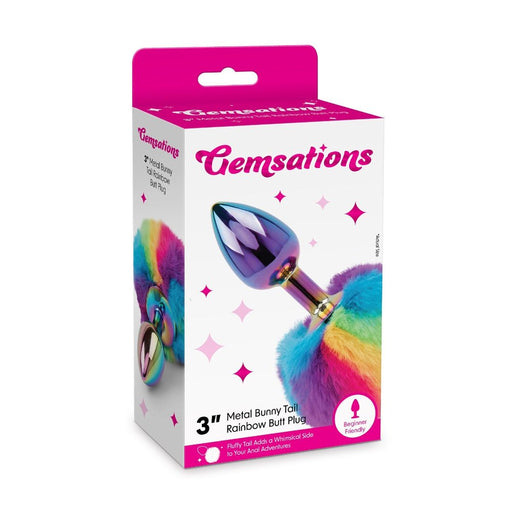 Gemsations 2.95&quot; Metal Bunny Tail Butt Plug Rainbow - SexToy.com