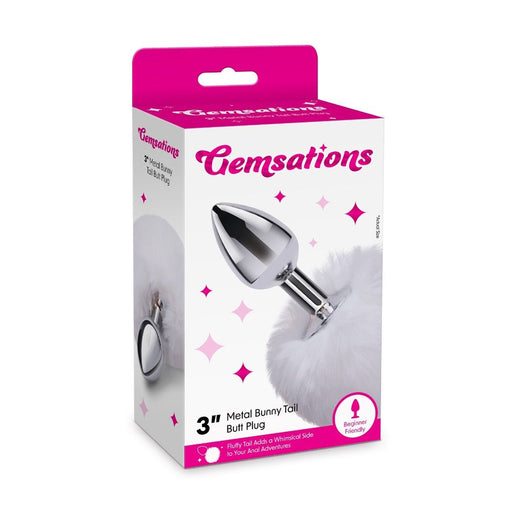 Gemsations 2.95&quot; Metal Bunny Tail Butt Plug Siliver - SexToy.com