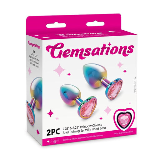 Gemsations 2Pc Rainbow Chrome Anal Training Set With Heart Base - SexToy.com