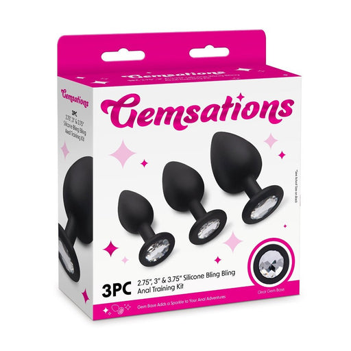 Gemsations 3Pc Silicone Bling Bling Anal Training Kit Black - SexToy.com