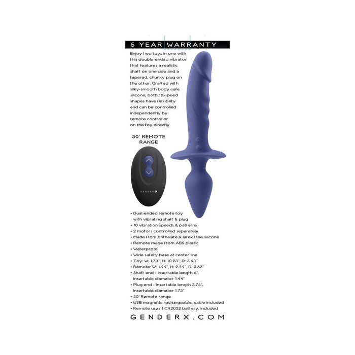 Gender X Dual Defender Rechargeable Silicone Dual End Vibrator With Remote Purple - SexToy.com