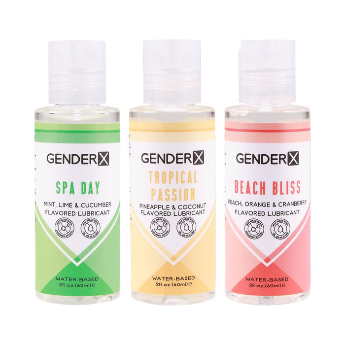 Gender X Flavored Lube Travel Pack 3/2oz Spa Day Tropical Passion Beach Bliss - SexToy.com