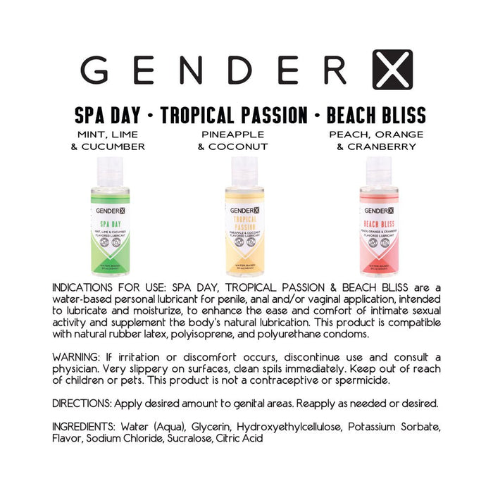 Gender X Flavored Lube Travel Pack 3/2oz Spa Day Tropical Passion Beach Bliss - SexToy.com