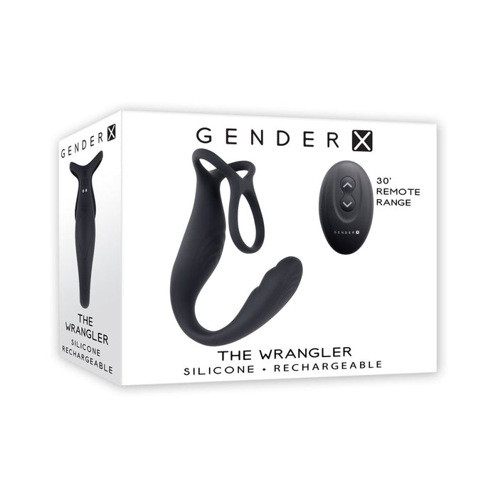 Gender X The Wrangler Rechargeable Silicone Vibrating C - ring With Remote Black - SexToy.com