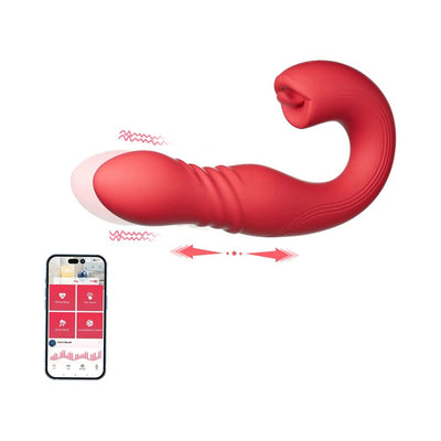 Honey Play Box Joi Thrust App Controlled Thrusting G - spot Vibrator & Tongue Clit Licker Red - SexToy.com