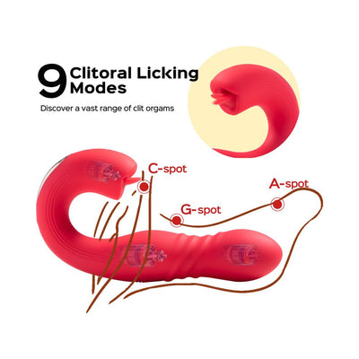 Honey Play Box Joi Thrust App Controlled Thrusting G - spot Vibrator & Tongue Clit Licker Red - SexToy.com