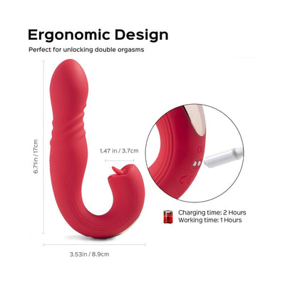 Honey Play Box Joi Thrust App Controlled Thrusting G - spot Vibrator & Tongue Clit Licker Red - SexToy.com