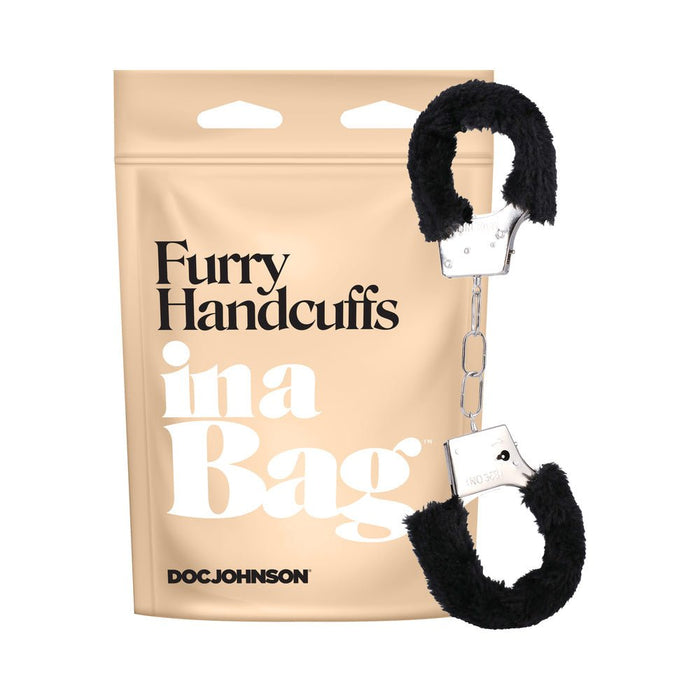 In A Bag Furry Handcuffs Black - SexToy.com