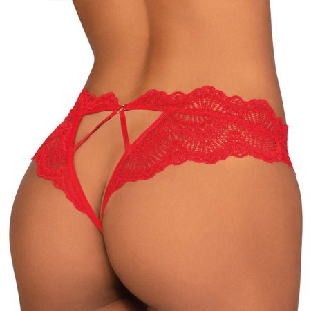 Lace Tanga Open Crotch Panty Red LG - SexToy.com