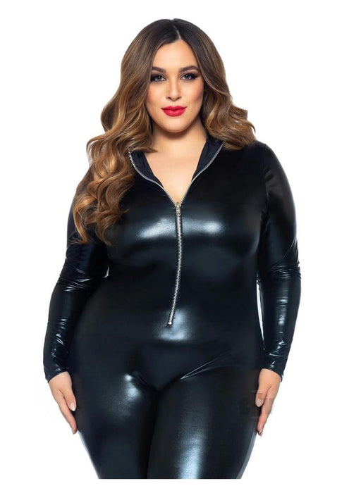 Lame Zipper Cat Suit 1x/2x Blk - SexToy.com